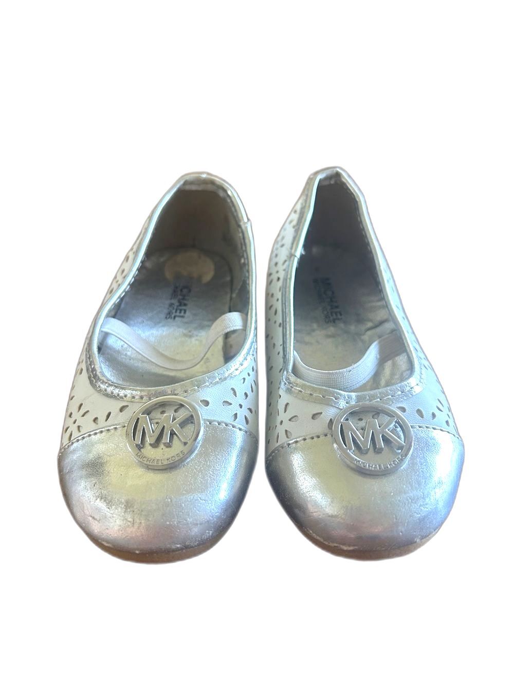 MICHAEL Michael Kors Girls Toddler 9 Shoes Silver Metallic Logo Ballet Flats